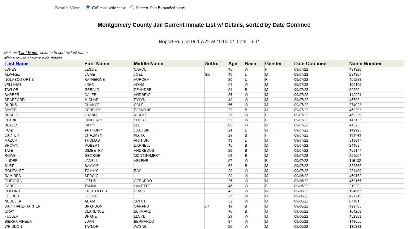 Jail Roster - Montgomery County, Texas